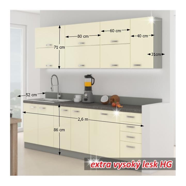 Kuchyňa Prado 260 - krémový vysoký lesk – obrázok 4