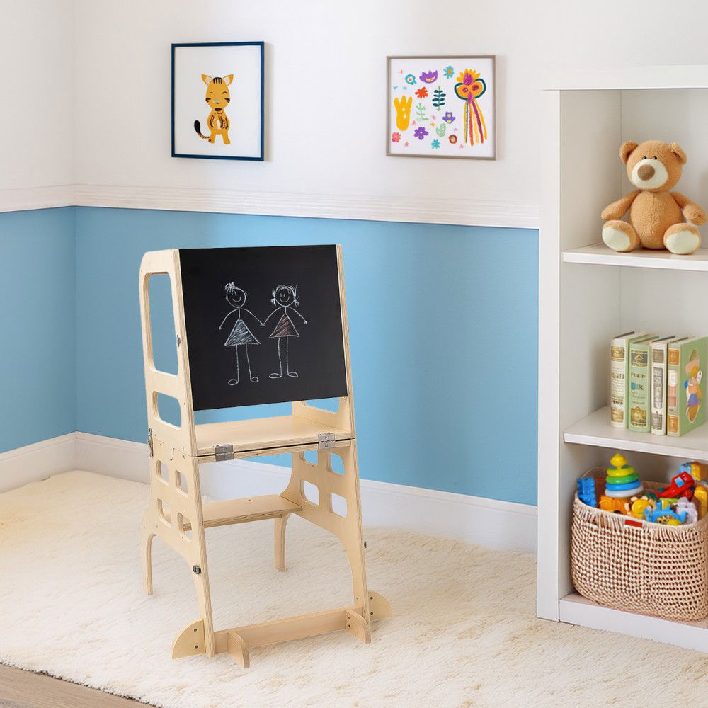 Montessori učiaca veža s tabuľou 3v1 Magan - prírodná – obrázok 2