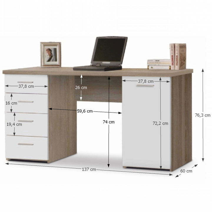 PC stolík Eustach - dub sonoma / biela – obrázok 3