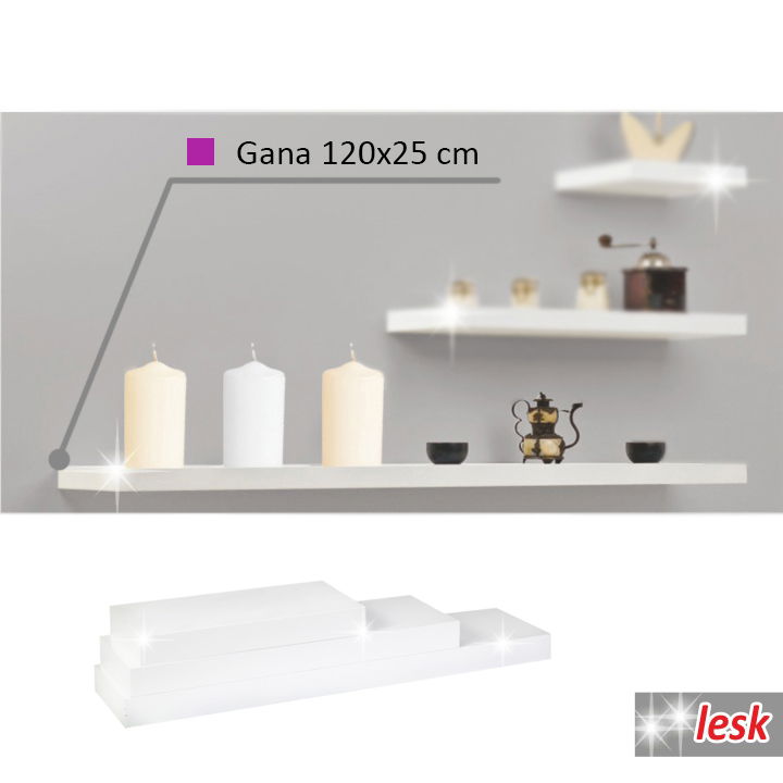 Polica Gana 120x25 cm - biely lesk – obrázok 3