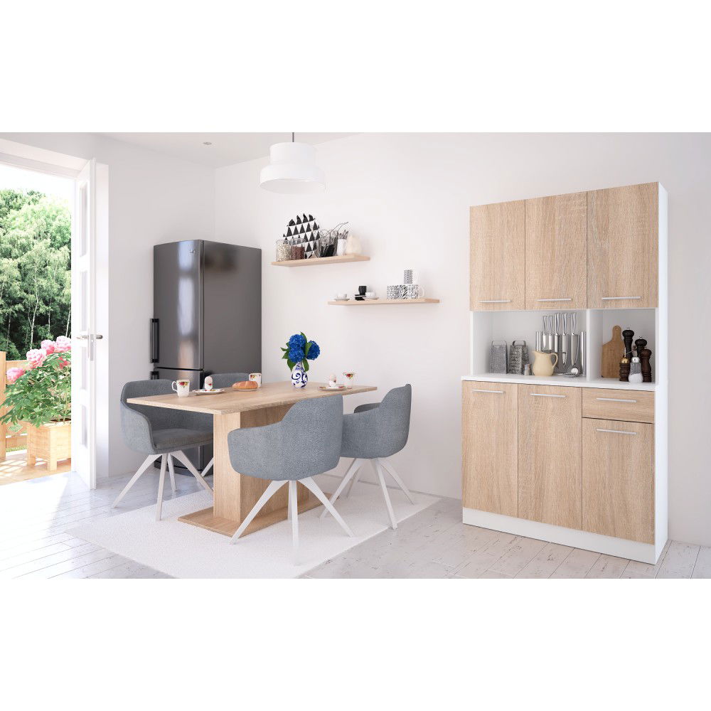Šesťdverový kredenc Pelion New - biela / dub sonoma – obrázok 2