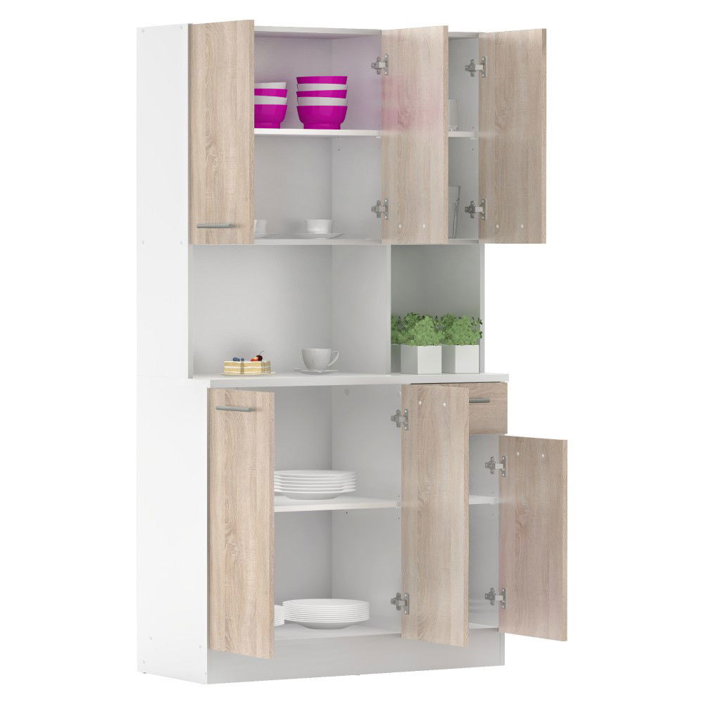 Šesťdverový kredenc Pelion New - biela / dub sonoma – obrázok 6