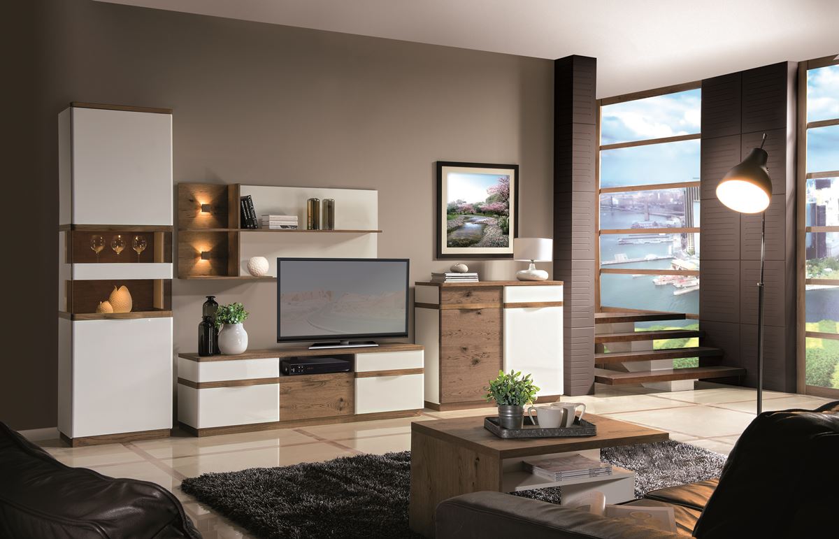TV stolík Como CM-RTV/M L - biely vysoký lesk / dub Como – obrázok 4