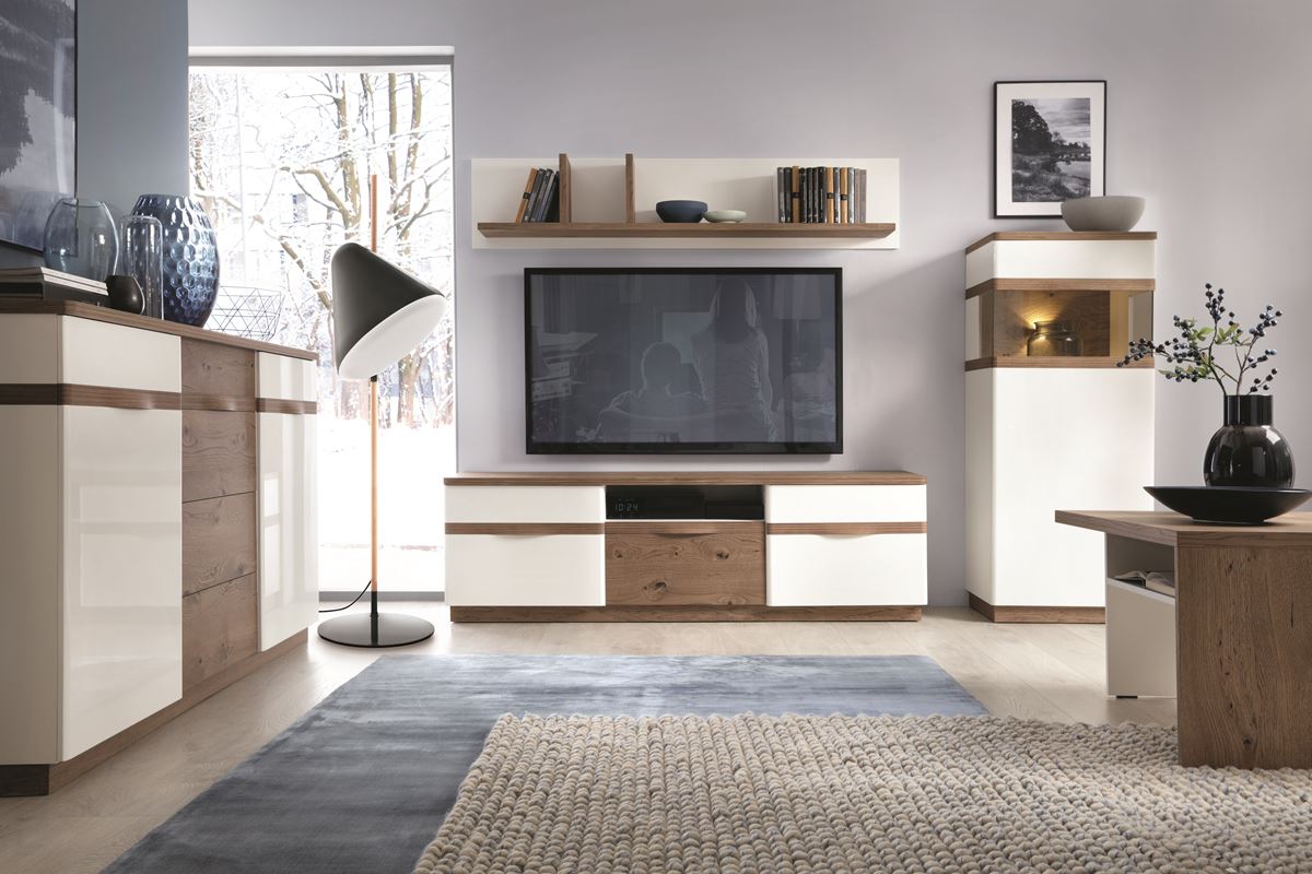 TV stolík Como CM-RTV/M L - biely vysoký lesk / dub Como – obrázok 3