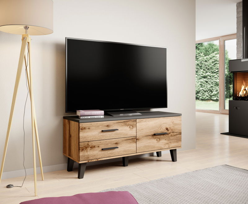 TV stolík Lotta 120 1D2S - dub wotan / čierna – obrázok 3