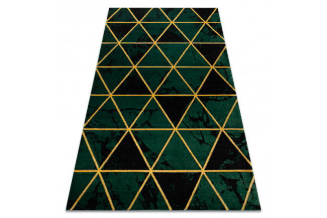 Koberec EMERALD exkluzívny 1020 glamour, styl marmur, trojuholníky fľaškovo zelený / zlatý