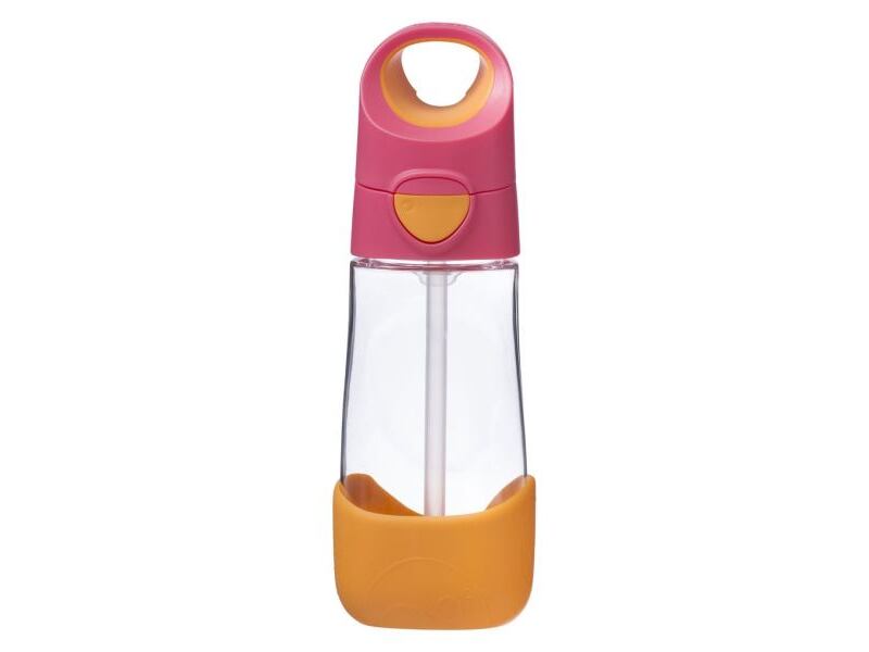 b.box Fľaša na pitie so slamkou 450 ml - ružová/ oranžová