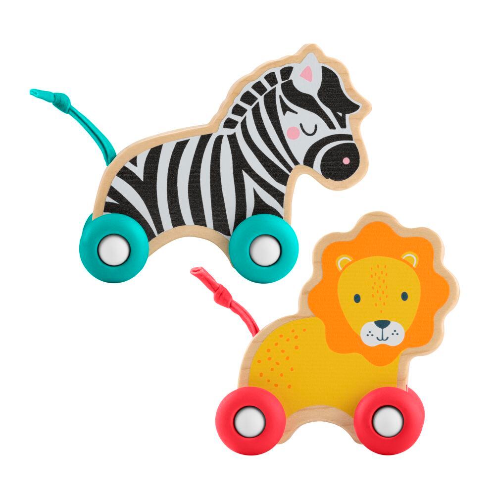 Fisher Price Drevené postrkovacie zvieratká lev a zebra