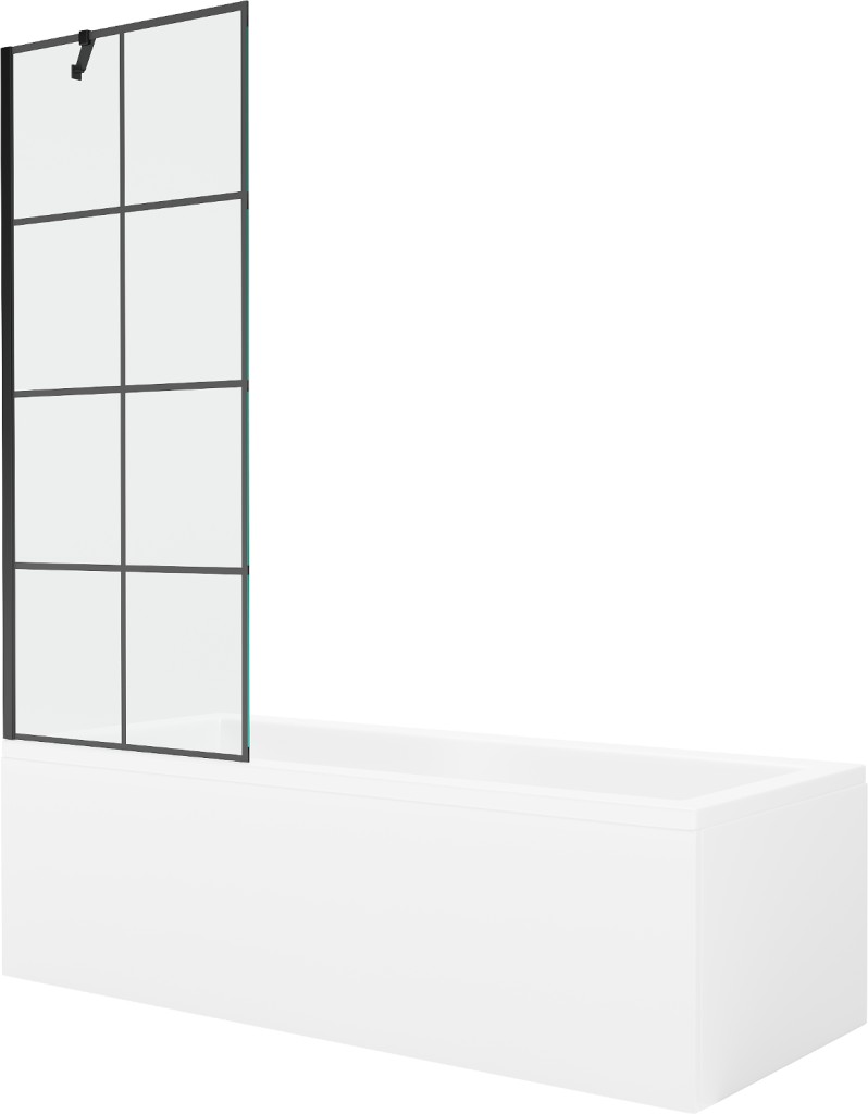 MEXEN/S - Cubik obdĺžniková vaňa 160 x 70 cm s panelom + vaňová zástena 70, čierna vzor fix 550316070X9307007077