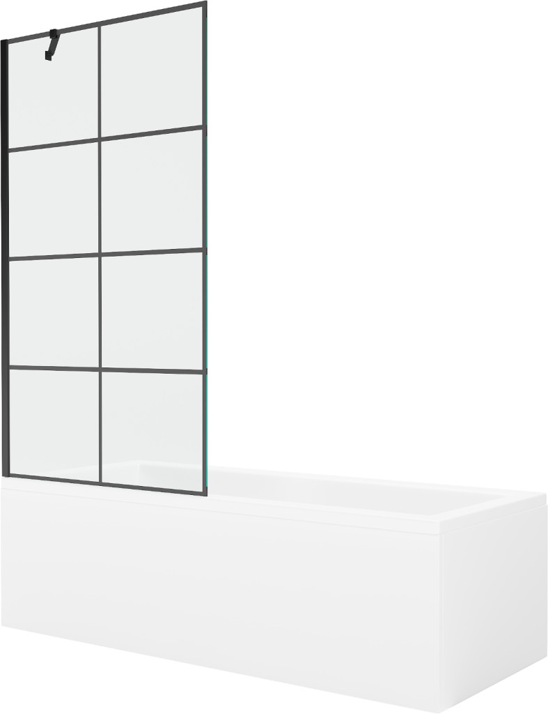 MEXEN/S - Cubik obdĺžniková vaňa 170 x 70 cm s panelom + vaňová zástena 90, čierna vzor 550317070X9509007070