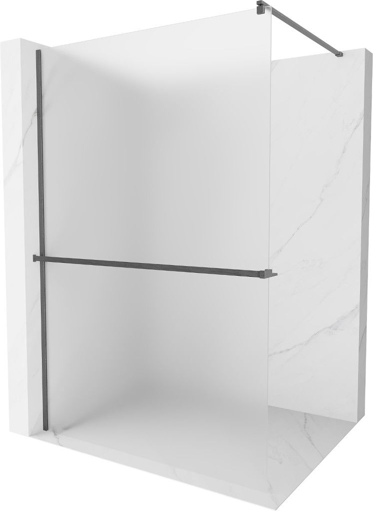 MEXEN/S - Kioto+ Sprchová zástena s poličkou WALK-IN 100 x 200, dekor, grafit kartáčovaná 800-100-121-66-30