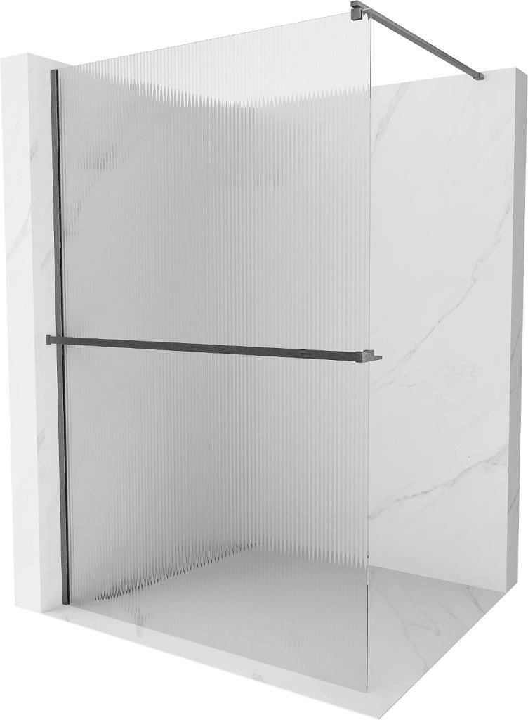 MEXEN/S - Kioto+ Sprchová zástena WALK-IN s poličkou a držiakom uterákov 110 x 200, prúžky 8 mm, chróm 800-110-121-01-09