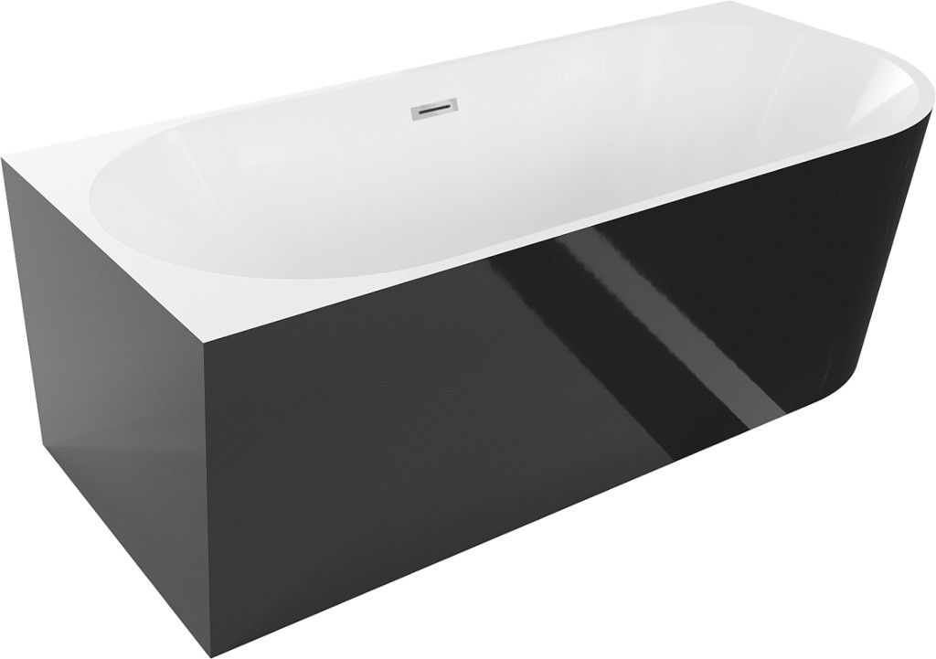 MEXEN/S - Mia voľne stojaca rohová vaňa ľavá 180 x 80, biela/čierna, sifón a prepad chróm 52691808075L-01