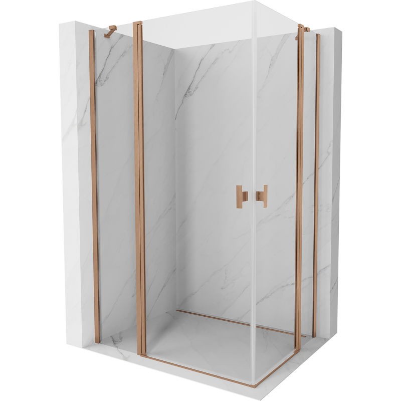 MEXEN/S - Mist Duo sprchovací kút dvere krídlové 75 x 70, transparent, meď kartáčovaná 8A4-075-070-65-00