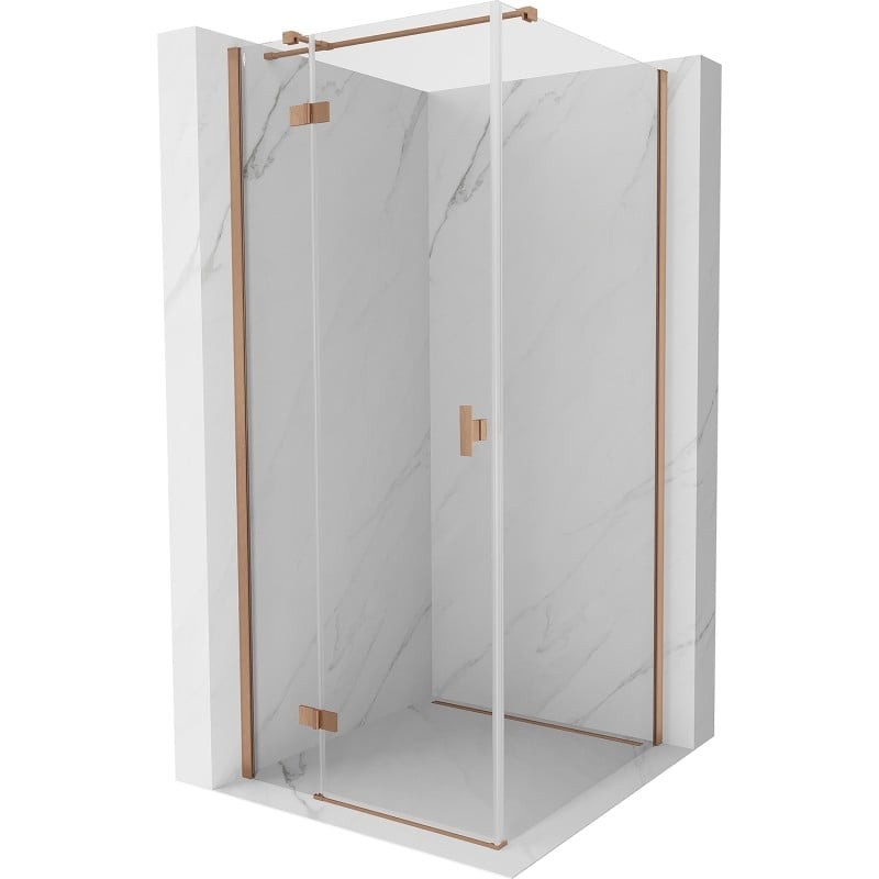 MEXEN/S - Mist HT sprchovací kút dvere krídlové ľavá 85 x 85, transparent, meď kartáčovaná 8A5T-085-085-65-00-L