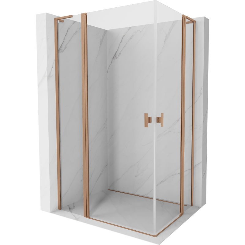 MEXEN/S - Mist L Duo sprchovací kút dvere krídlové 120 x 90, transparent, meď kartáčovaná 8A4L-120-090-65-00