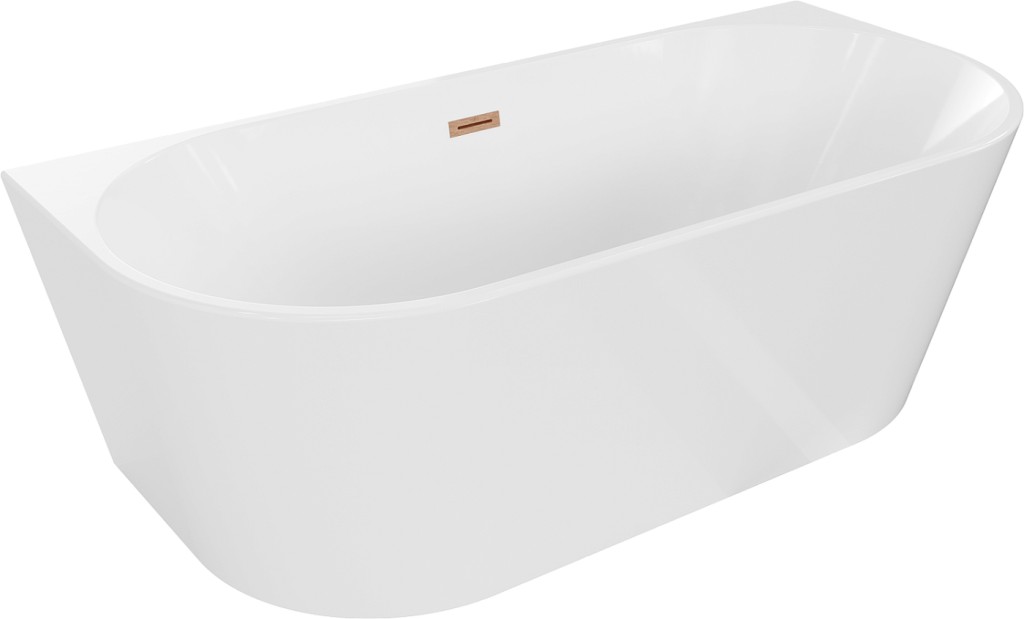 MEXEN/S - Oval vaňa voľne stojaca nástenná 180 x 80, biela, sifón a prepad meď kartáčovaná 52671808000-65