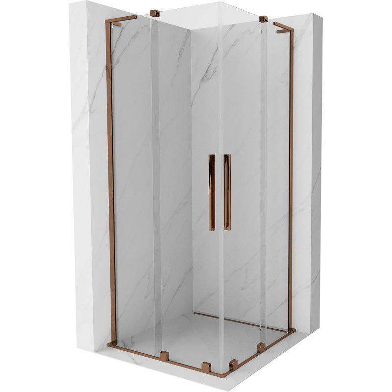MEXEN/S - Velar L Duo sprchovací kút, posuvné dvere 100 x 100, transparent, ružové zlato 871-100-100-02-03-60
