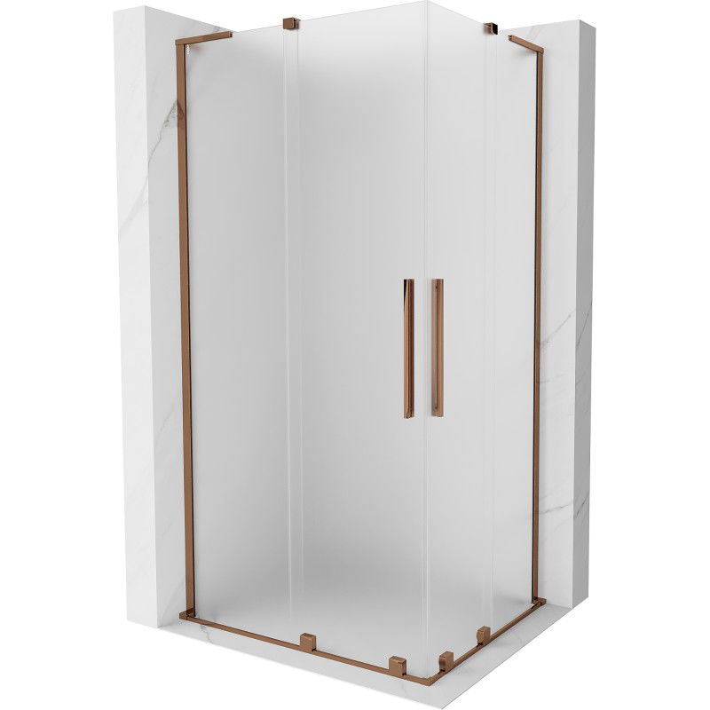 MEXEN/S - Velar L Duo sprchovací kút, posuvné dvere 100 x 90, dekor, ružové zlato 871-100-090-02-33-60