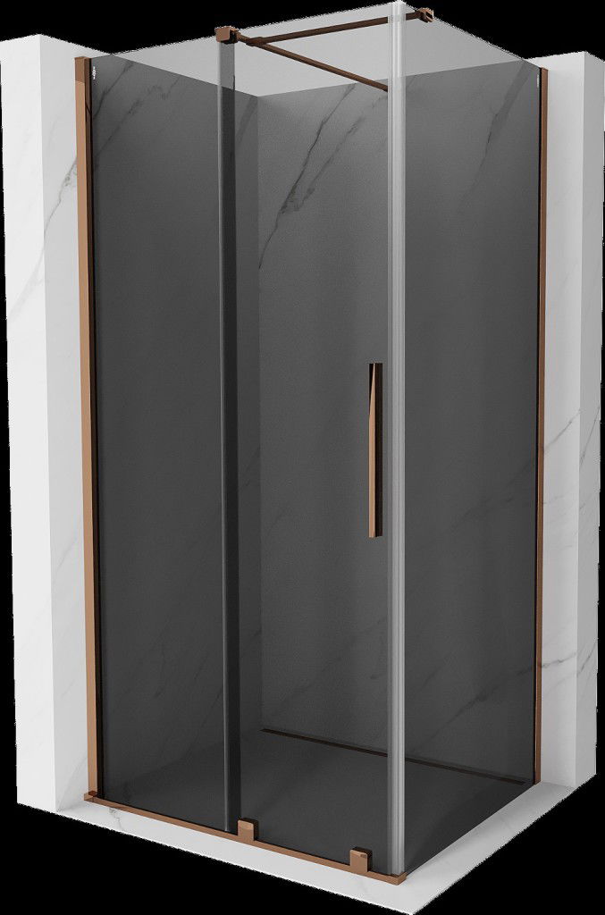 MEXEN/S - Velár sprchovací kút, posuvné dvere 130 x 85, grafit, ružové zlato 871-130-085-41-60