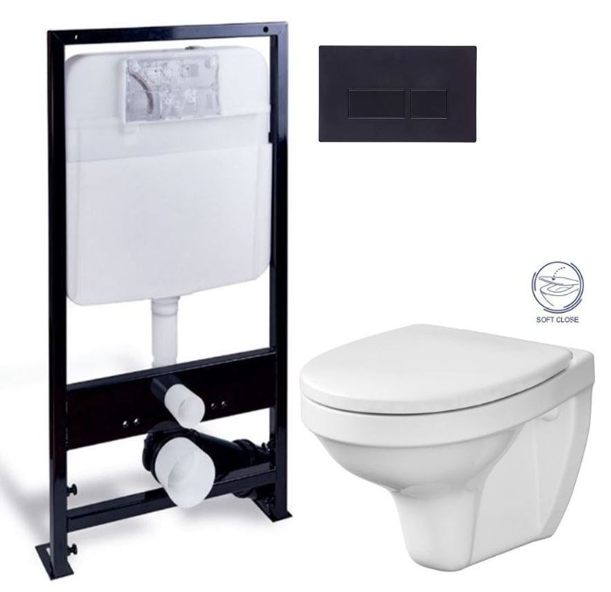 PRIM predstenový inštalačný systém s čiernym tlačidlom 20/0044 + WC CERSANIT DELFI + SEDADLO PRIM_20/0026 44 DE1
