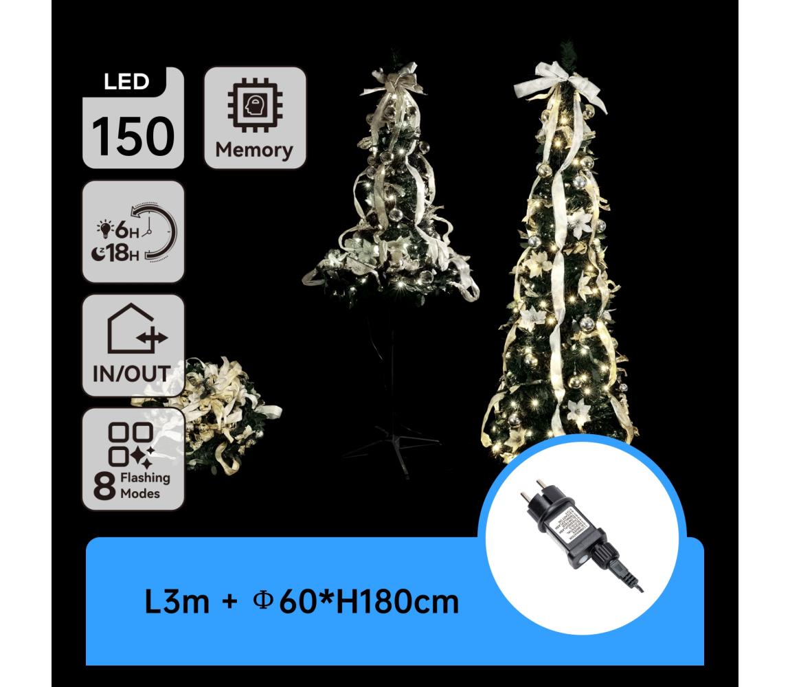 B.V. - LED vonkajší vianočný stromček 150xLED/230V 1,8m IP44 biela/zlatá studená biela B10303ABAO