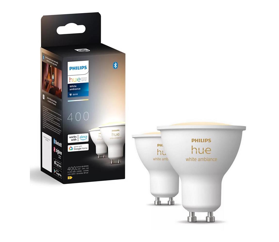 SADA 2x LED Stmievateľná žiarovka Philips Hue WHITE AMB. GU10/4,2W/230V 2200-6500K 8720169230033